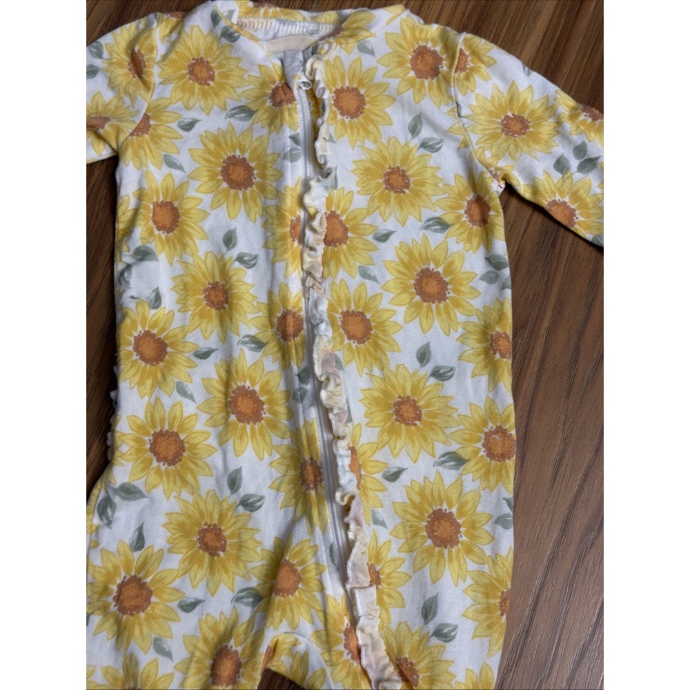 Milkberry Baby Girls 3-6 Months Sunflower Footie Sleeper Pajamas Ruffle Bum - Picture 2 of 6